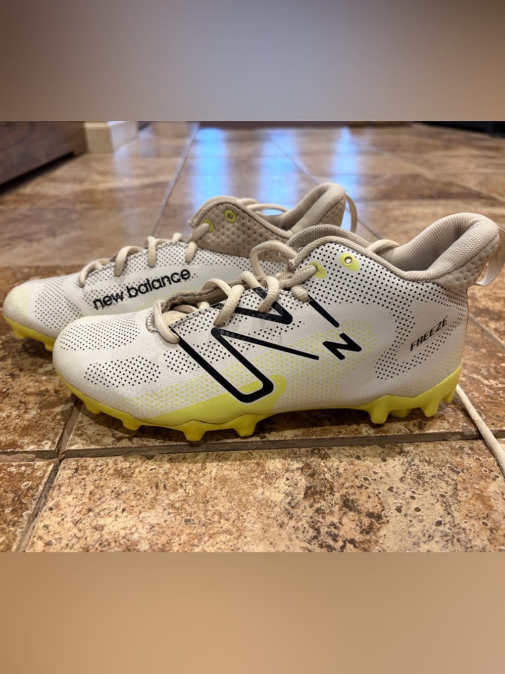 New Balance Kids White and Neon Yellow Lacrosse Cleats